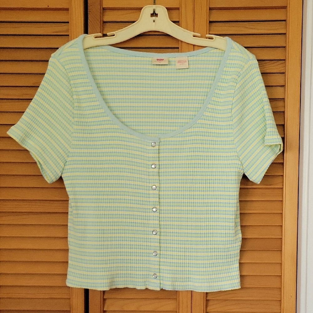 Levi's Striped Boxy Cropped Button-Down Top